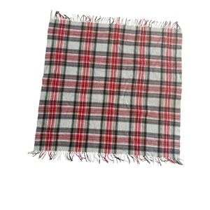 Vintage Troy Robe Plaid Wool Stadium Blanket Fringe Red Grey Troy Blanket Mills